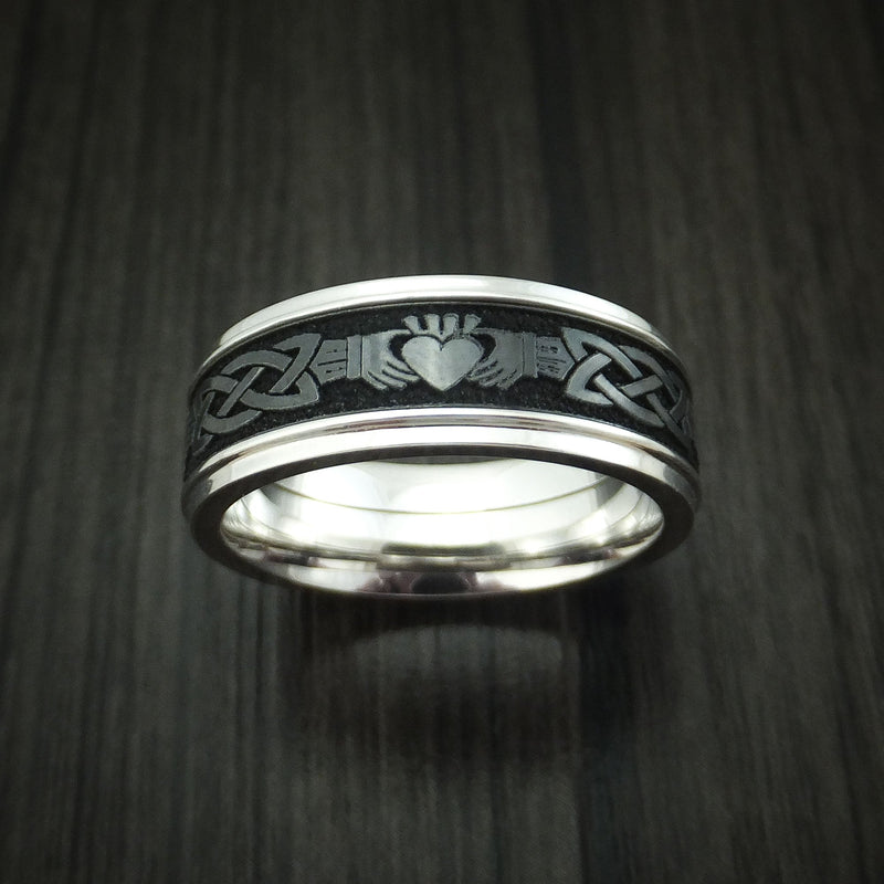 14K Gold And Black Titanium Celtic Claddagh Band Custom Made Ring