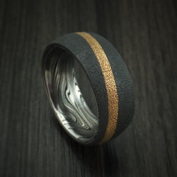 Black Titanium and Gold Ring with Marble Kuro Damascus Sleeve