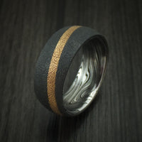 Black Titanium and Gold Ring with Marble Kuro Damascus Sleeve