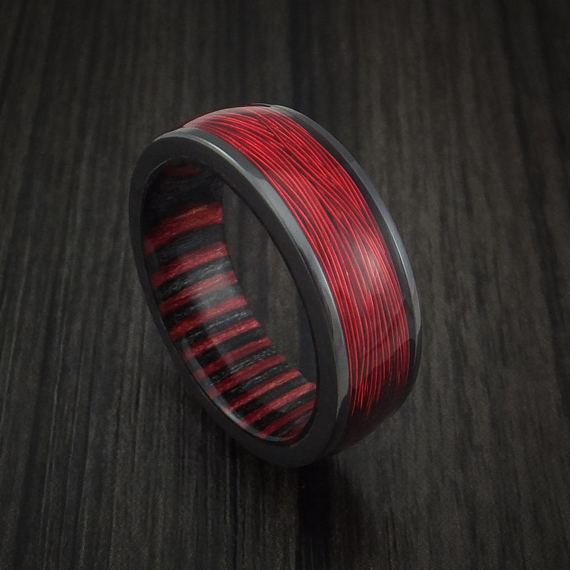 Black Zirconium and Wire Ring with Applejack Wood Sleeve Custom Made
