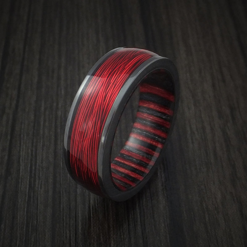Black Zirconium and Wire Ring with Applejack Wood Sleeve Custom Made