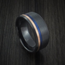 Black Zirconium Ring with 14k Rose Gold Inlay and Anodized Groove Custom Made Band