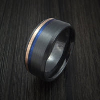 Black Zirconium Ring with 14k Rose Gold Inlay and Anodized Groove Custom Made Band