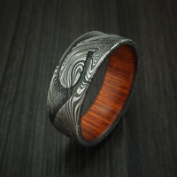 Marble Kuro Damascus Steel Wave Ring with Wood Sleeve Custom Made