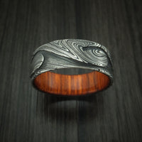 Marble Kuro Damascus Steel Wave Ring with Wood Sleeve Custom Made