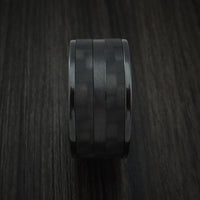 Black Zirconium Ring with Black Carbon Fiber Inlay and Green Anodized Sleeve Custom Made Band
