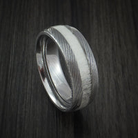 Deer Antler Ring inlaid in Solid Damascus Steel Hunters Wedding Band Custom Made