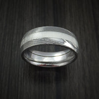 Deer Antler Ring inlaid in Solid Damascus Steel Hunters Wedding Band Custom Made