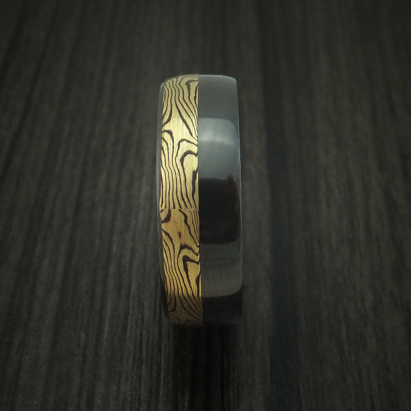 Black Titanium And Yellow Gold Mokume Shakudo Ring Custom Made Band