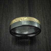 Black Zirconium And Yellow Gold Mokume Shakudo Ring Custom Made Band