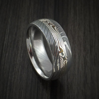 Damascus and Sterling Silver Mokume Gane Ring Custom Made