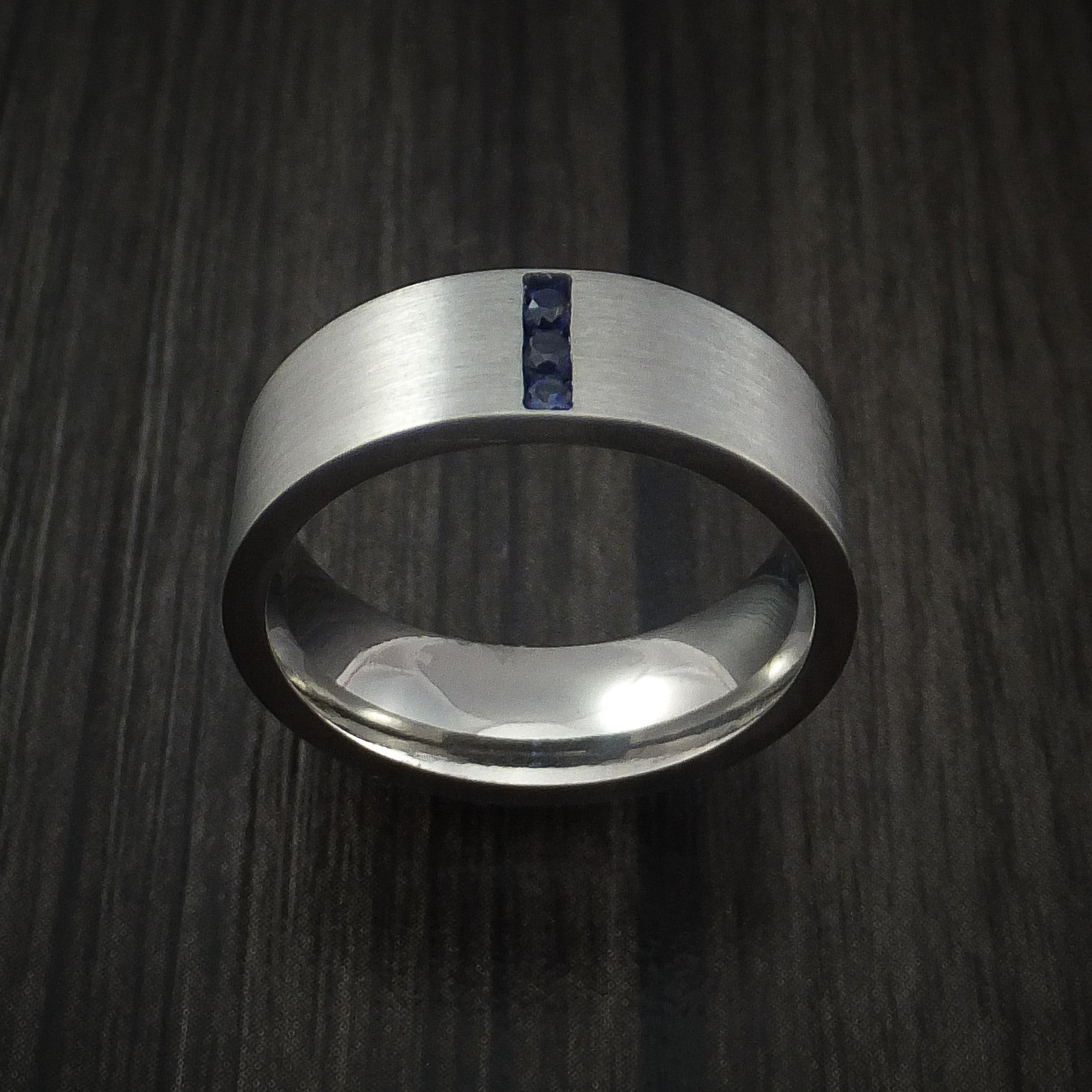Titanium and Sapphire Men's Ring Custom Made Wedding Band | Revolution