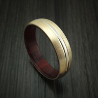 14K Yellow Gold and White Gold Band with Wood Sleeve Custom Made Ring