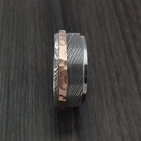 Damascus Steel and Titanium Sleeve with Hammered Copper Inlay Custom Made