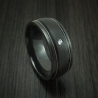Black Zirconium and Diamond Ring with Guitar String Inlays Custom Made Band
