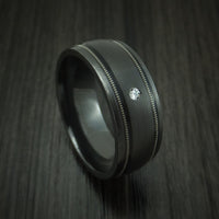 Black Titanium and Diamond Ring with Guitar String Inlays Custom Made Band