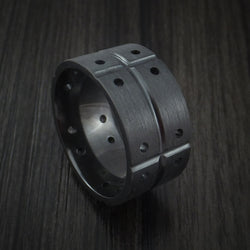 Black Zirconium Unique Wide Wedding Band Modern Industrial Ring Style