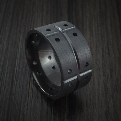 Wide Black Titanium or Black Zirconium Custom Men's Ring with an Industrial Design