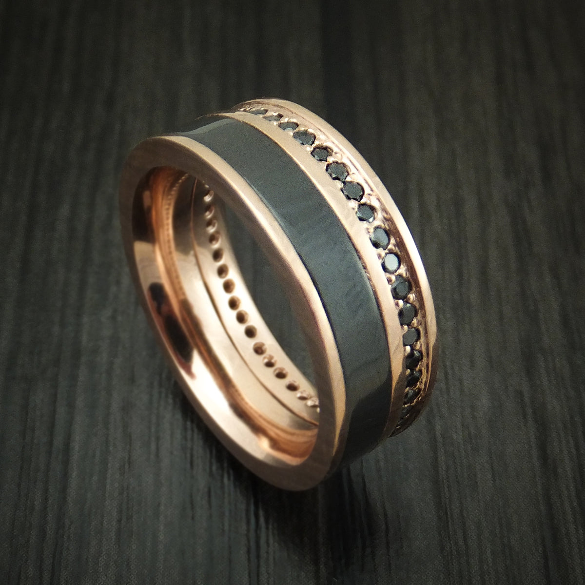 14K Rose Gold Men's Ring with Black Zirconium and Black Diamond Eterni ...