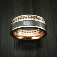 14K Rose Gold Ring with Black Zirconium and Black Diamond Eternity Custom Made