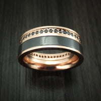 14K Rose Gold Ring with Black Titanium and Black Diamond Eternity Custom Made