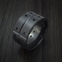Black Titanium Unique Wide Wedding Band Modern Industrial Men's Ring Style
