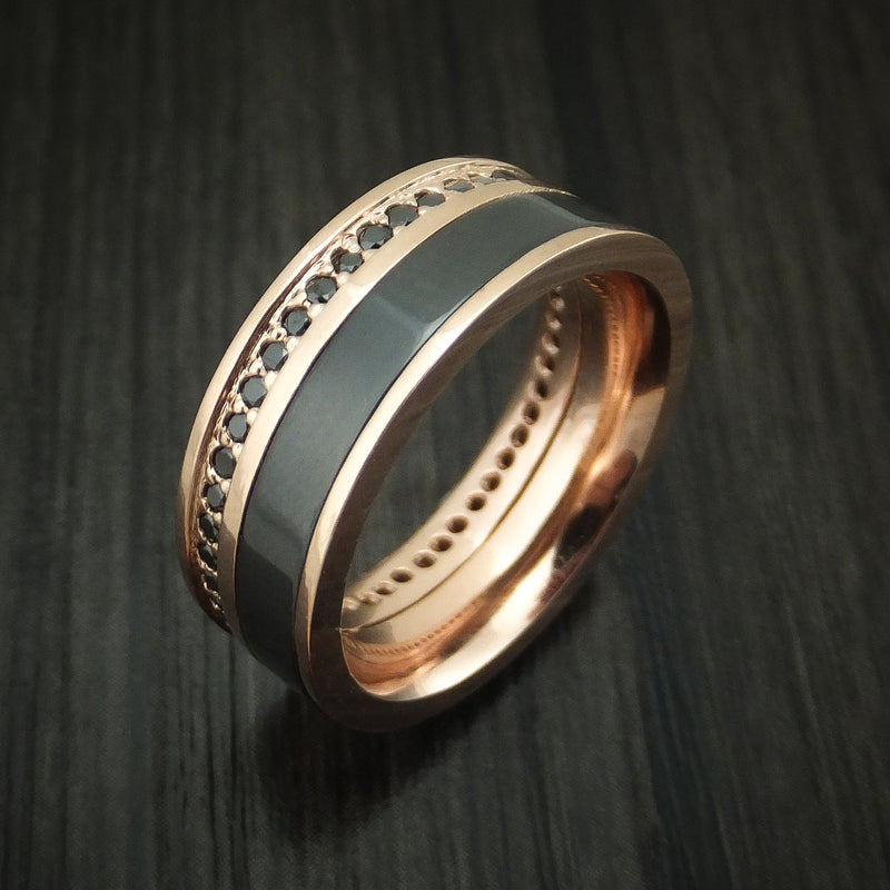 14K Rose Gold Ring with Black Zirconium and Black Diamond Eternity Custom Made