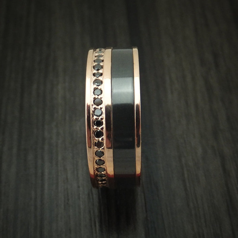 14K Rose Gold Ring with Black Titanium and Black Diamond Eternity Custom Made