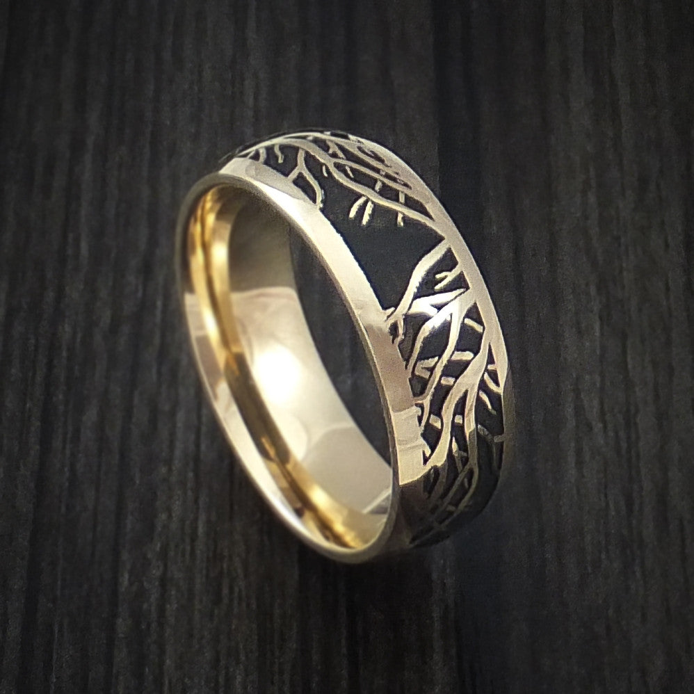 BECOME TREE ゴールドリング Yellow Gold Men's Ring with Tree Branches Custom Made Band