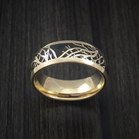 14K Yellow Gold Ring with Tree Branches Custom Made Band