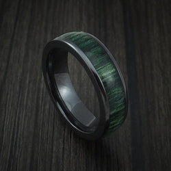 Wood Ring and Black Titanium Band inlaid with JADE HARD WOOD Custom Made to Any Size and Optional Wood Types