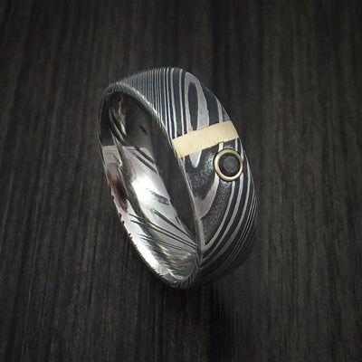 Kuro Damascus Steel Ring with 14k Rose Gold and Black Diamond Custom Made Band