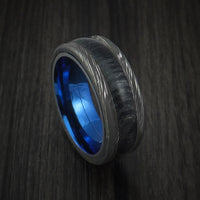 Wood Ring and DAMASCUS Ring inlaid with CHARCOAL HARD WOOD with Anodized Sleeve Custom Made