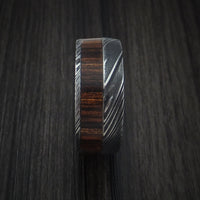 Kuro Damascus Steel Ring with Ziriciote Hardwood Inlay Custom Made Band