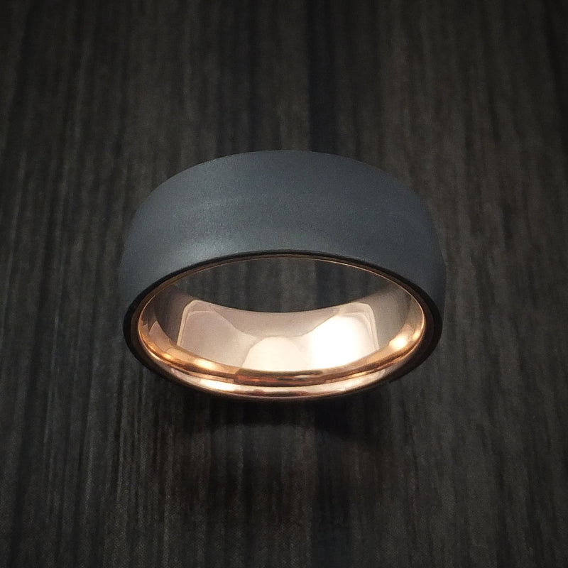 Black Titanium Ring with 14k Rose Gold Sleeve Custom Made Band
