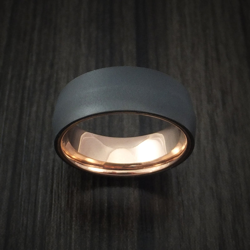 Black Zirconium Ring with 14k Rose Gold Sleeve Custom Made Band