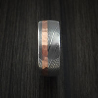 Damascus Steel and Hammered Copper Ring with Hardwood Sleeve Custom Made