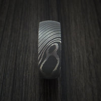 Damascus Steel Ring with Spalted Tamarind Hardwood Interior Sleeve Custom Made