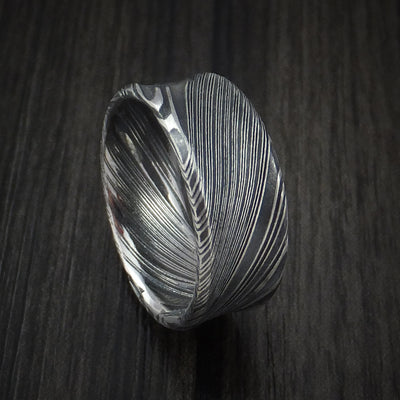 Kuro Damascus Steel Ring Concave Shape Wedding Band Custom Made