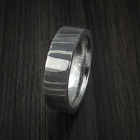 Damascus Steel and Platinum Ring Custom Made Band