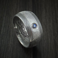 Damascus Steel and Gibeon Meteorite Ring with Sapphire set in Gold Custom Made Band