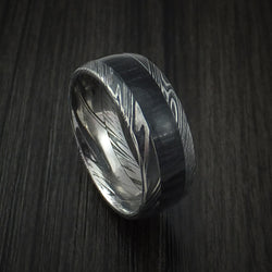 Kuro Damascus Steel Ring with Charcoal Hardwood Inlay Custom Made Band