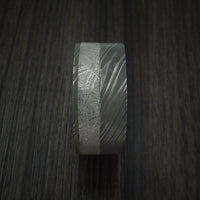 Damascus Steel Ring with Gibeon Meteorite and Hardwood Sleeve Custom Made Band