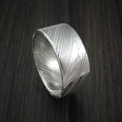 Kuro Damascus Steel Wide Ring Custom Made Wedding Band