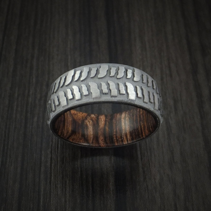 Titanium Mud Tread Tire Ring with Ziriciote Hardwood Sleeve Custom Made