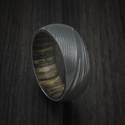 Damascus Steel Ring with Hardwood Sleeve Custom Made