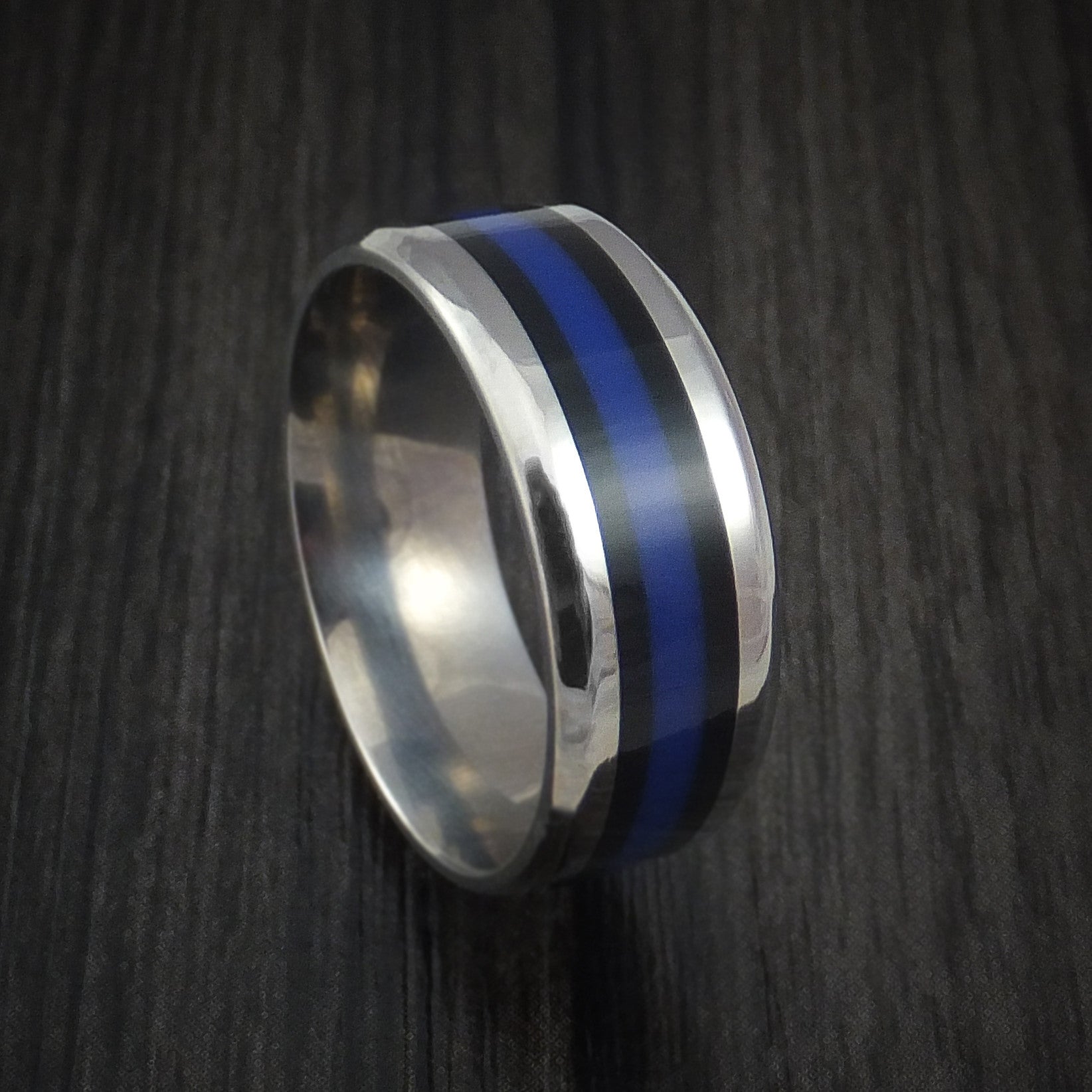 Titanium Blue Inlay Men's Ring Custom Made Band Any Size | Revolution ...