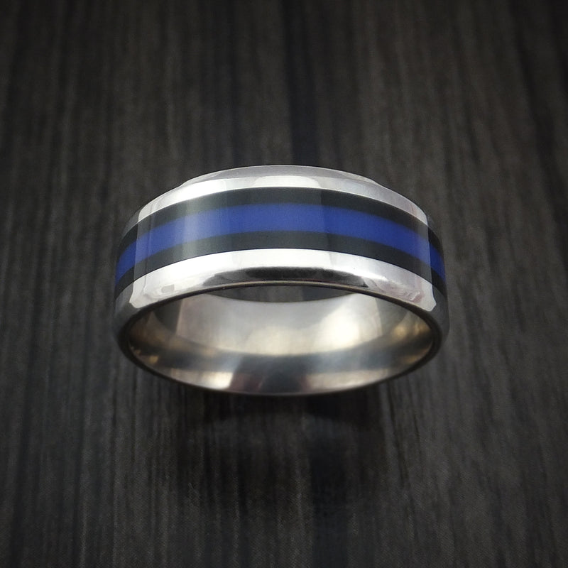 Titanium Thin Blue Line Police Ring Custom Made Band Any Size