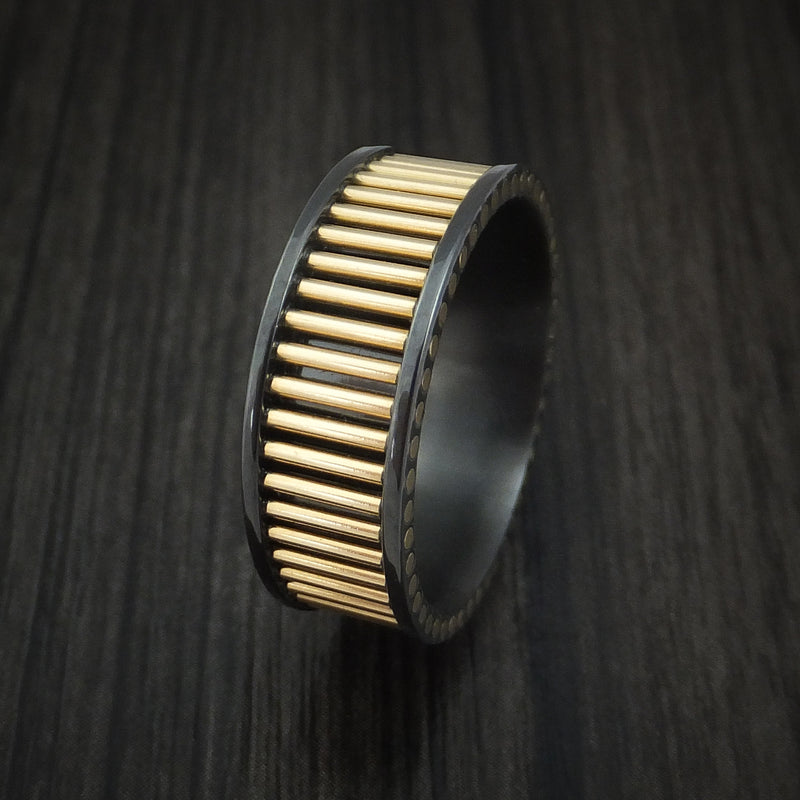 Black Zirconium and 14K Yellow Gold Rods Ring Custom Made Band