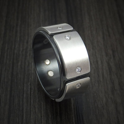 Black Zirconium and Cobalt Chrome Ring with Diamonds Custom Made Band